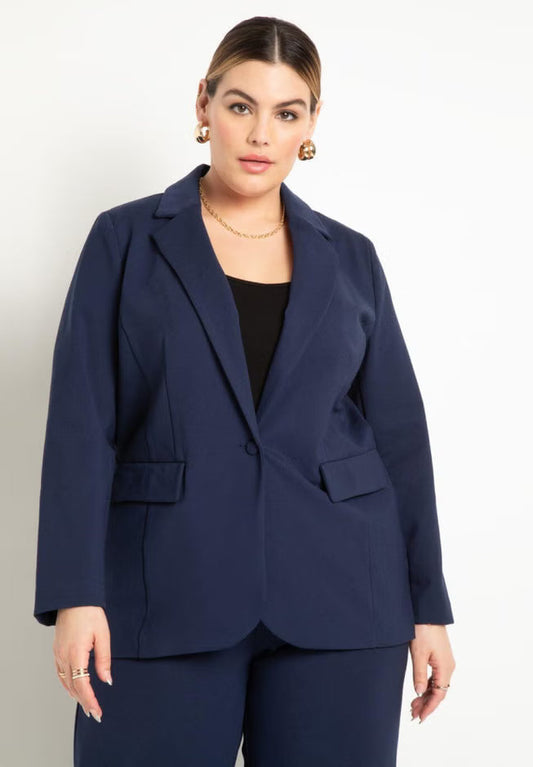 ELOQUII The Ultimate Stretch Long One Button Blazer - Maritime Blue