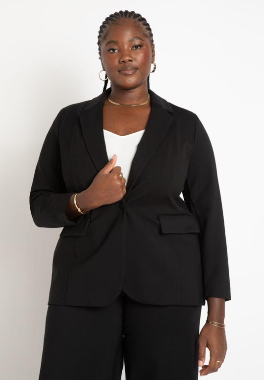 ELOQUII The Ultimate Stretch Long One Button Blazer - Totally Black
