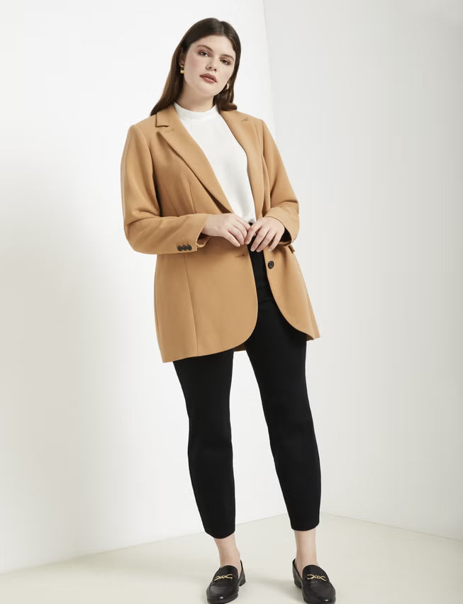 ELOQUII The 365 Semi Stretch Two Button Blazer - Biscuit