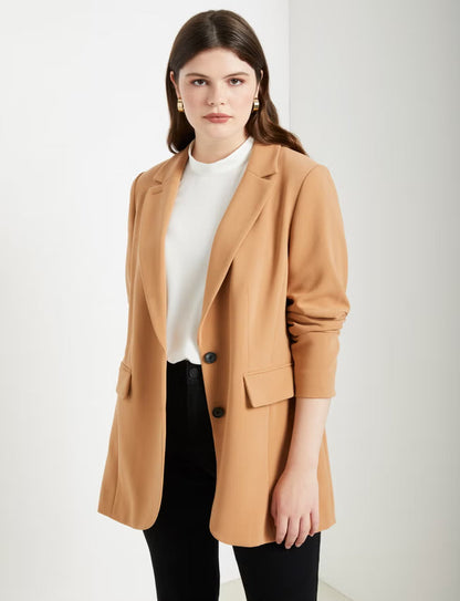 ELOQUII The 365 Semi Stretch Two Button Blazer - Biscuit
