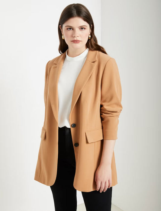ELOQUII The 365 Semi Stretch Two Button Blazer - Biscuit