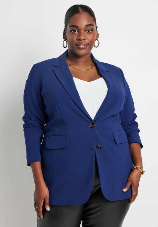ELOQUII The 365 Semi Stretch Two Button Blazer - Ocean Cavern