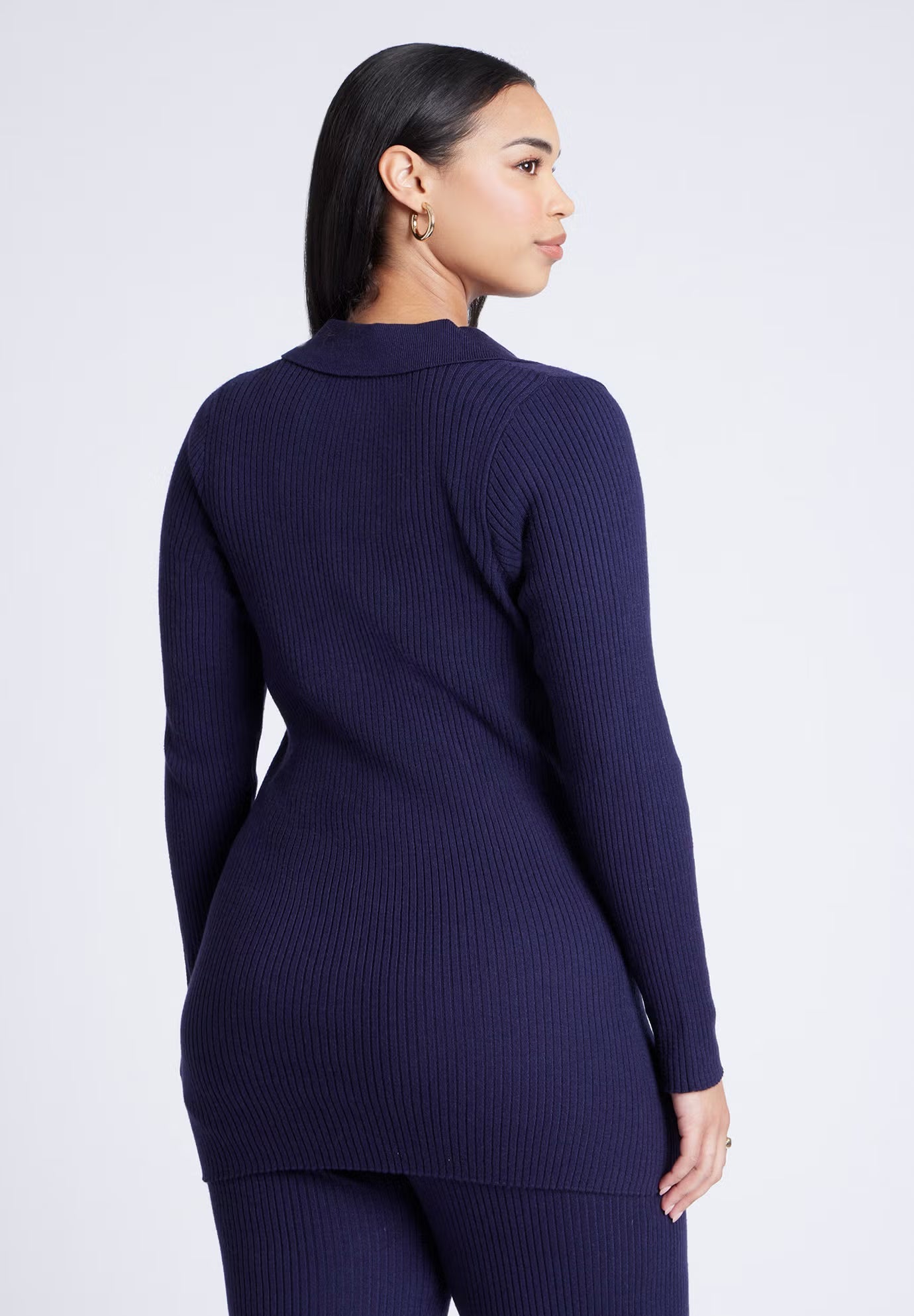ELOQUII Button Front Long Ribbed Cardigan - Midnight Navy