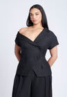 ELOQUII Asym Neckline Short Sleeve Blazer - Black Onyx