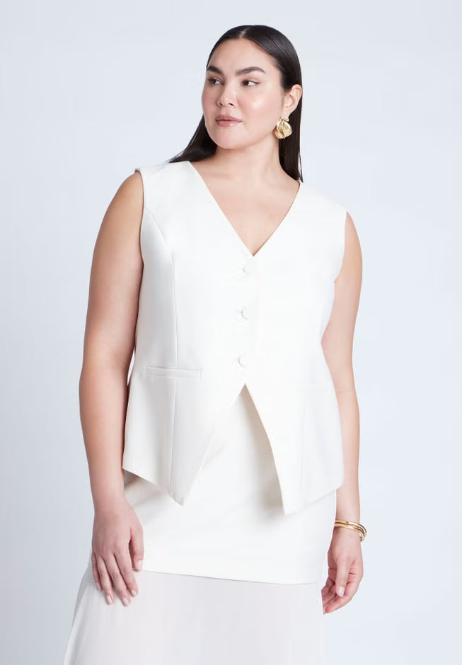 ELOQUII Split Hem Suiting Vest - Cream