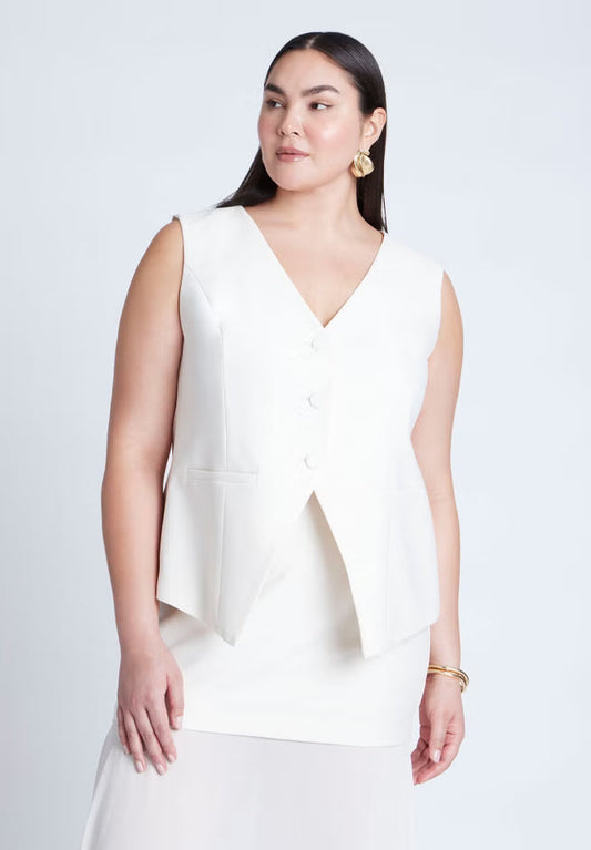 ELOQUII Split Hem Suiting Vest - Cream