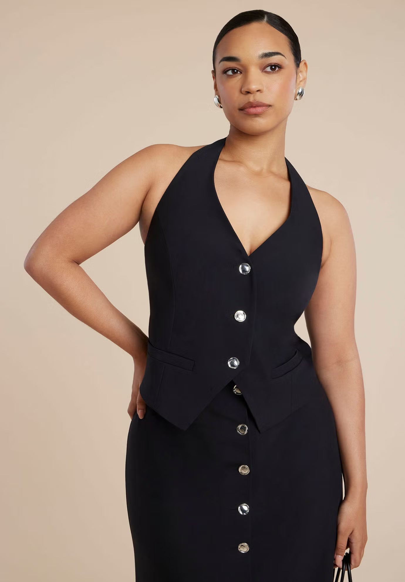 ELOQUII Halter Vest - Black Onyx