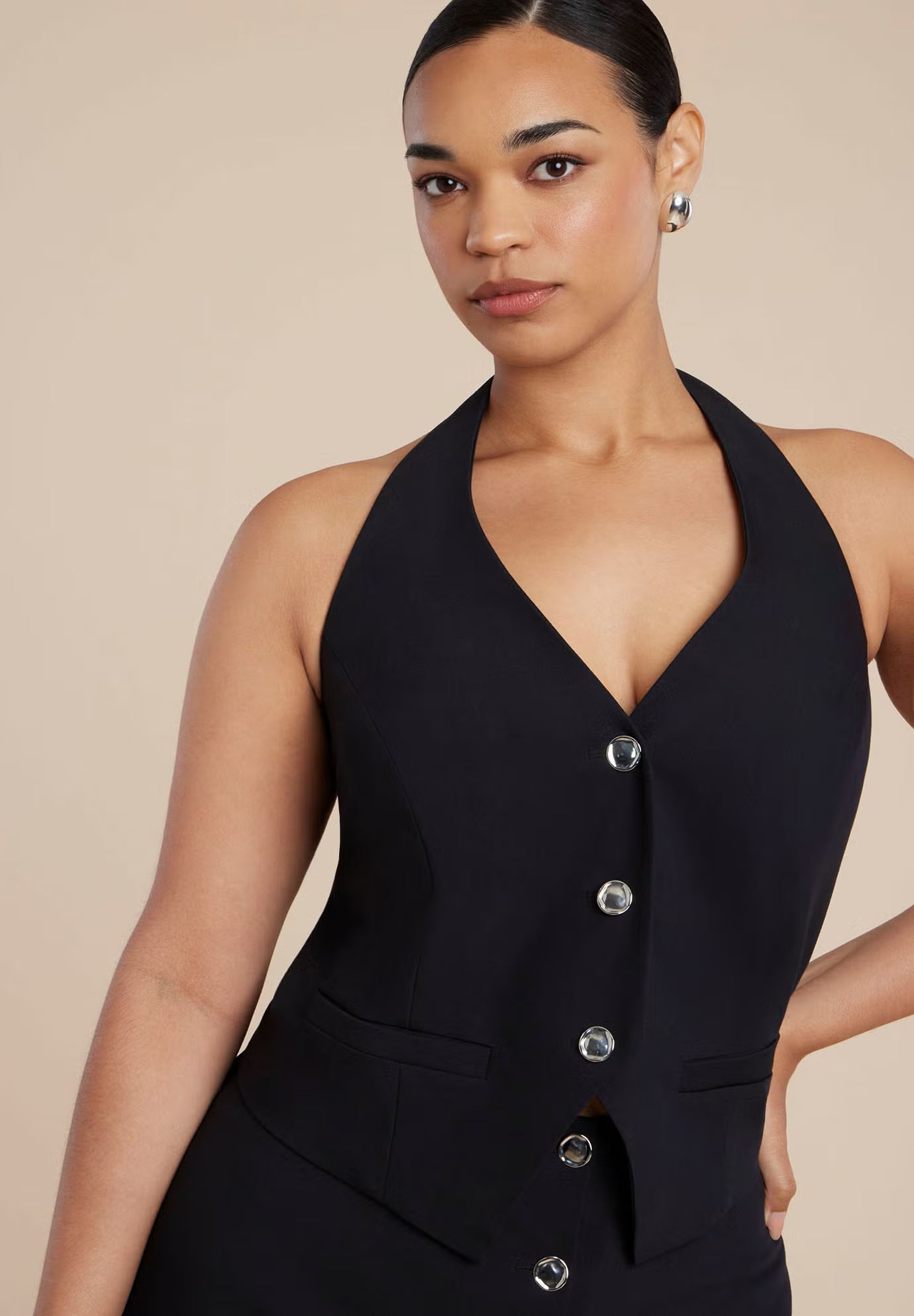 ELOQUII Halter Vest - Black Onyx