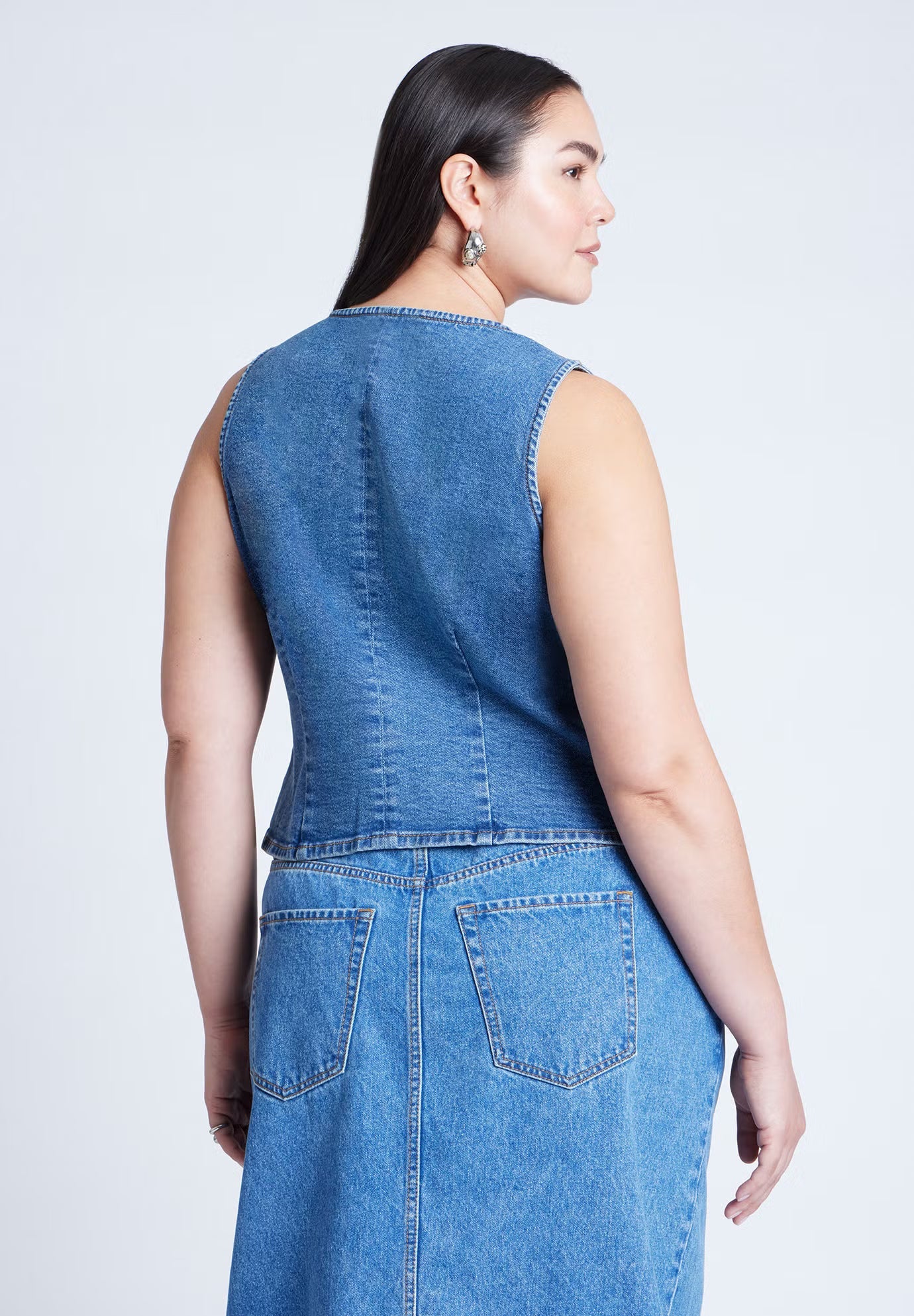 ELOQUII Tie Front Denim Vest - Medium Wash