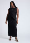 ELOQUII Square Neck Scoop Hem Linen Blend Vest - Black Onyx