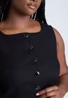 ELOQUII Square Neck Scoop Hem Linen Blend Vest - Black Onyx