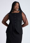ELOQUII Square Neck Scoop Hem Linen Blend Vest - Black Onyx