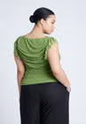 ELOQUII Shirred Mesh Top With Shoulder Flounces