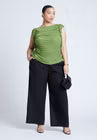 ELOQUII Shirred Mesh Top With Shoulder Flounces