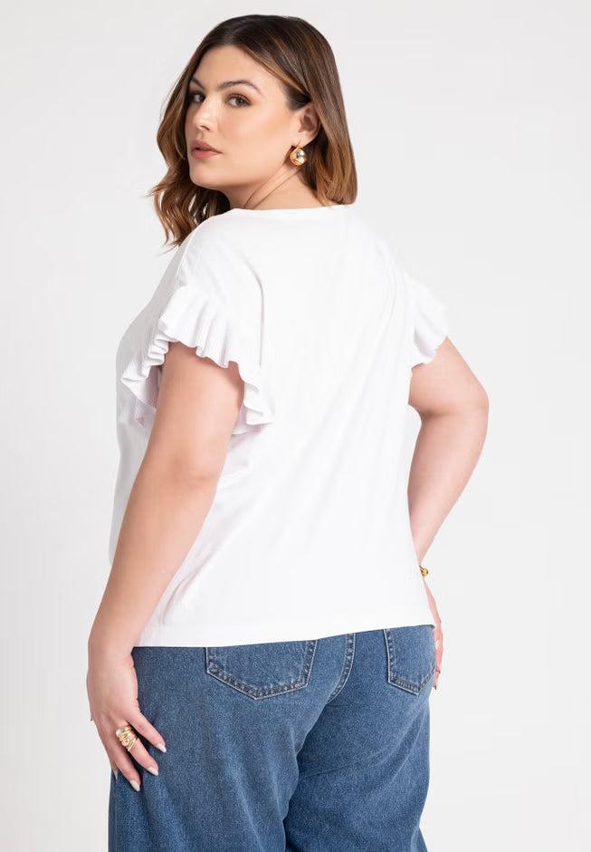 ELOQUII Ruffle Sleeve Tee - White