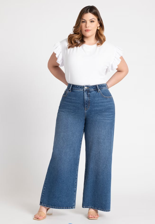 ELOQUII Ruffle Sleeve Tee - White