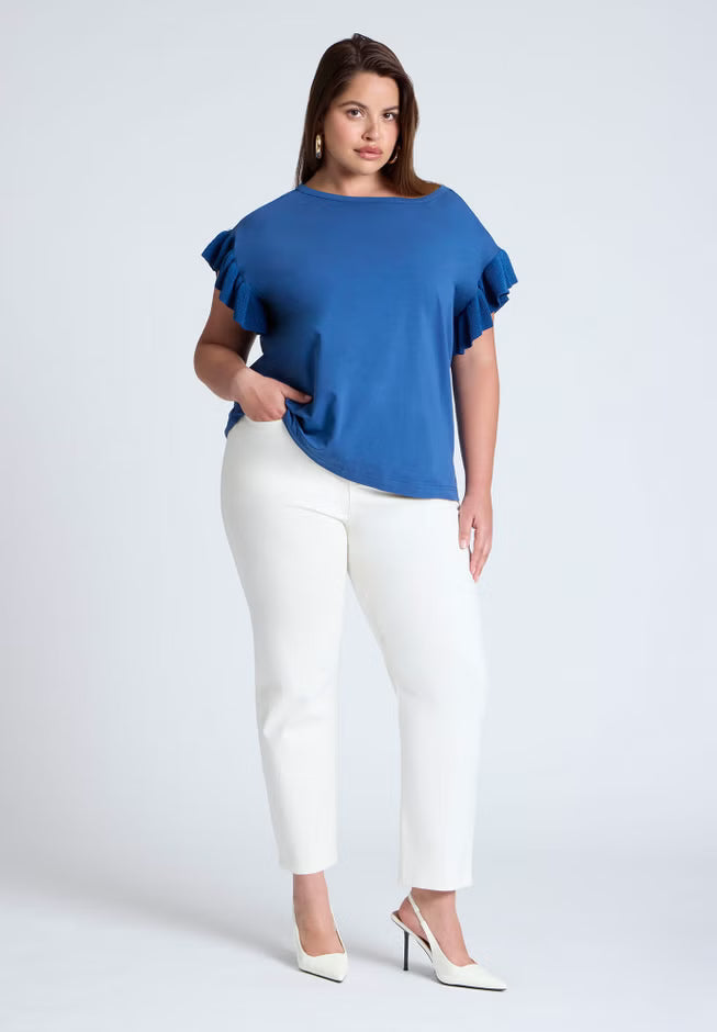 ELOQUII Ruffle Sleeve Tee - Azure Blue