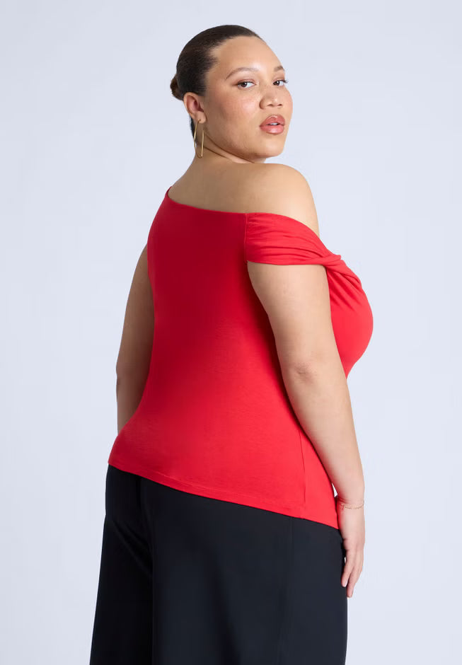 ELOQUII Asym Twist Sleeve Top - High Risk Red