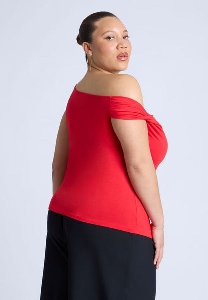 ELOQUII Asym Twist Sleeve Top - High Risk Red