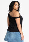 ELOQUII Asym Twist Sleeve Top - Black Onyx