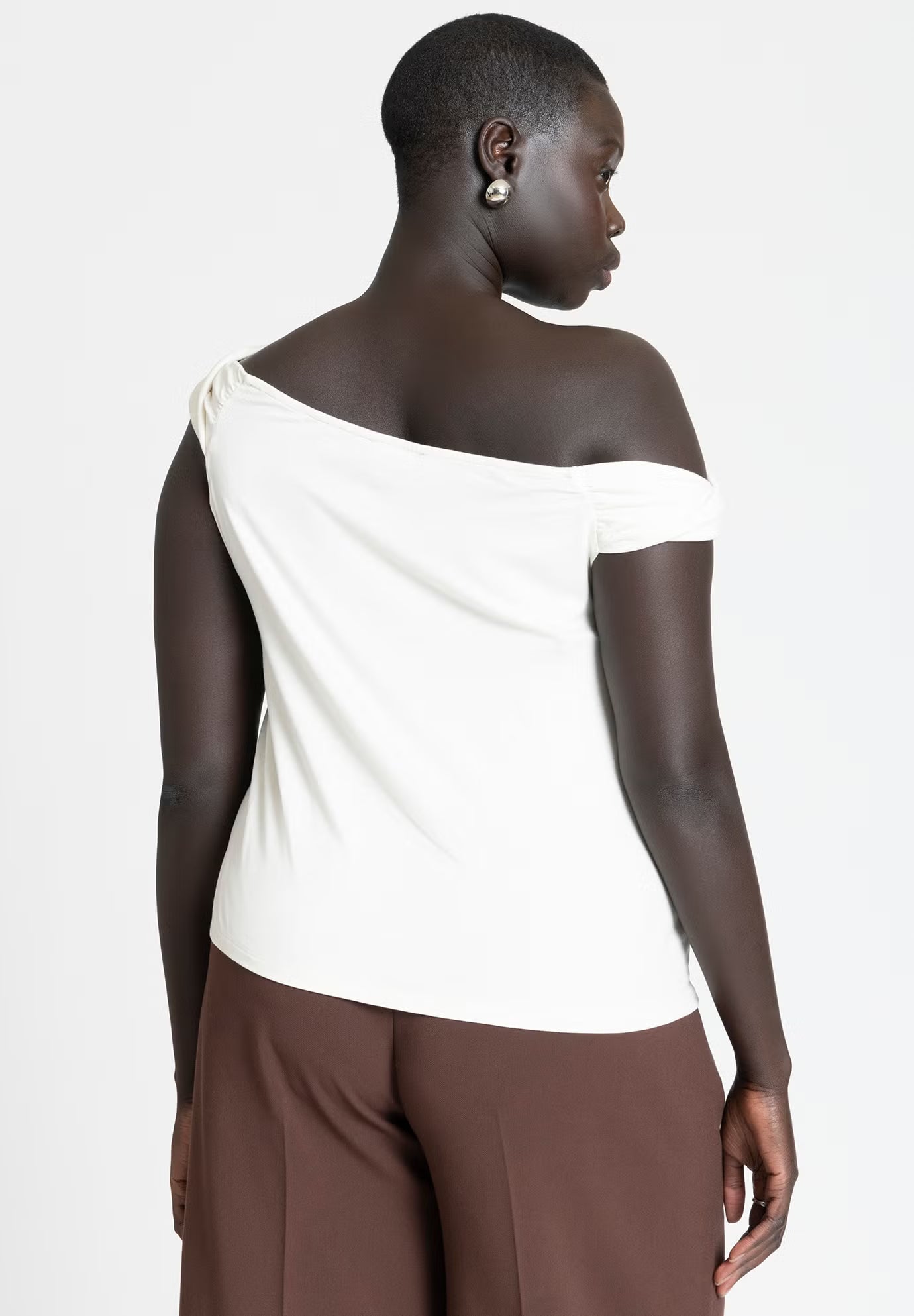 ELOQUII Asym Twist Sleeve Top - Tofu