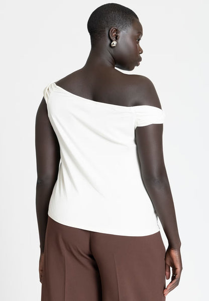 ELOQUII Asym Twist Sleeve Top - Tofu