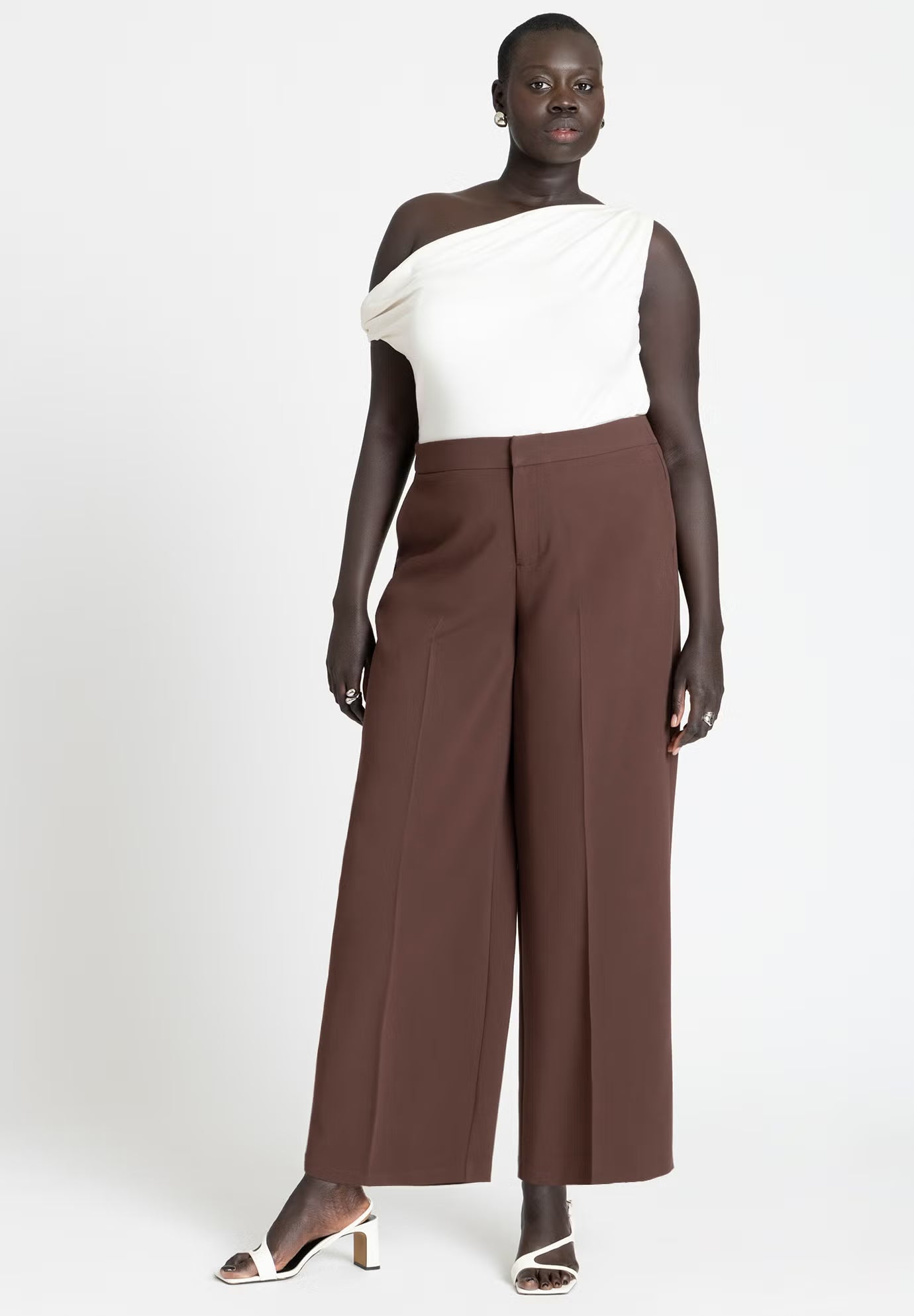 ELOQUII Asym Twist Sleeve Top - Tofu