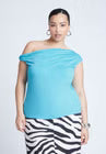 ELOQUII Asym Twist Sleeve Top - Blue Curacao