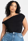 ELOQUII Asym Twist Sleeve Top - Black Onyx
