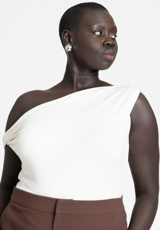 ELOQUII Asym Twist Sleeve Top - Tofu