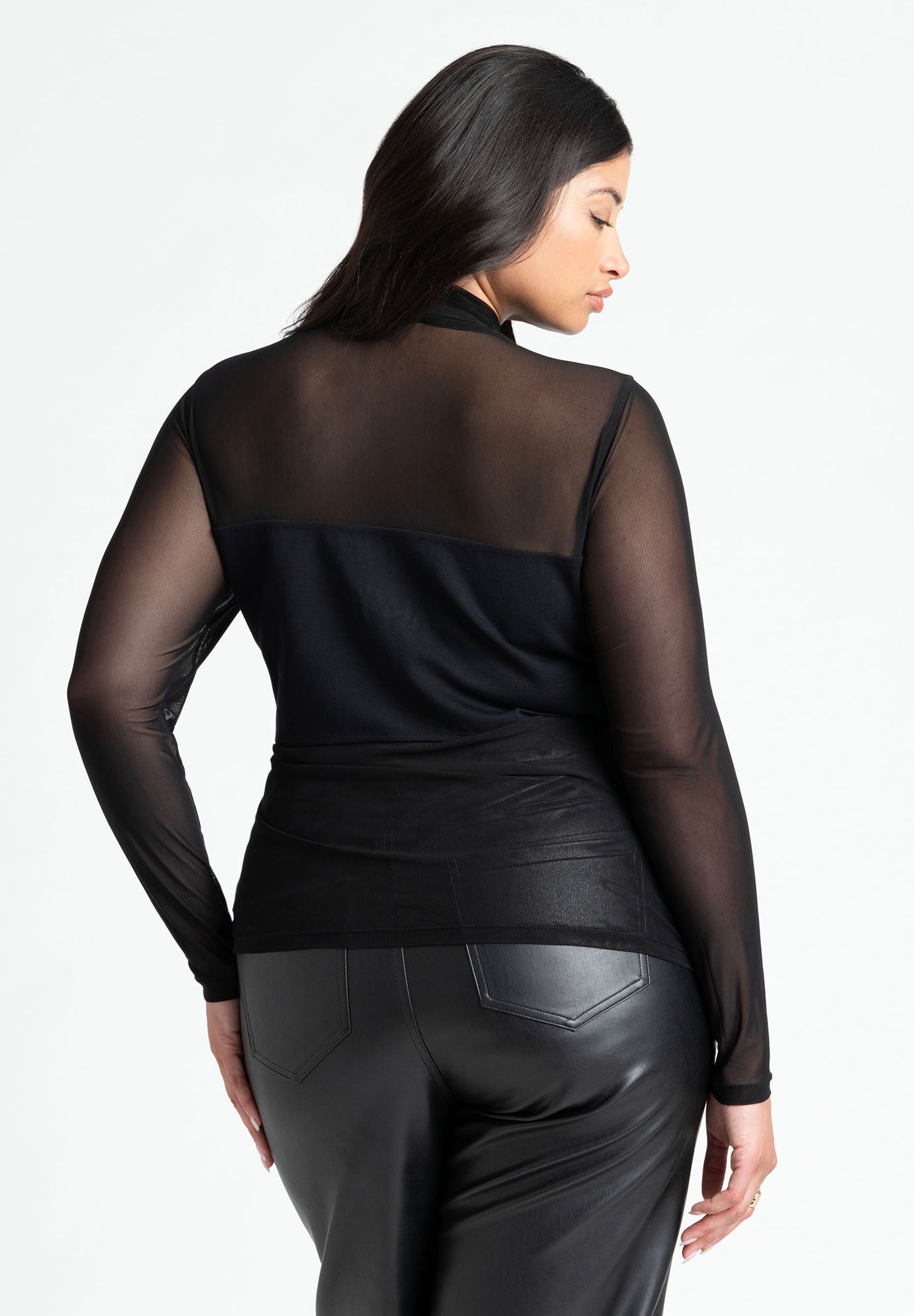 ELOQUII Women's Paneled Sheer Top