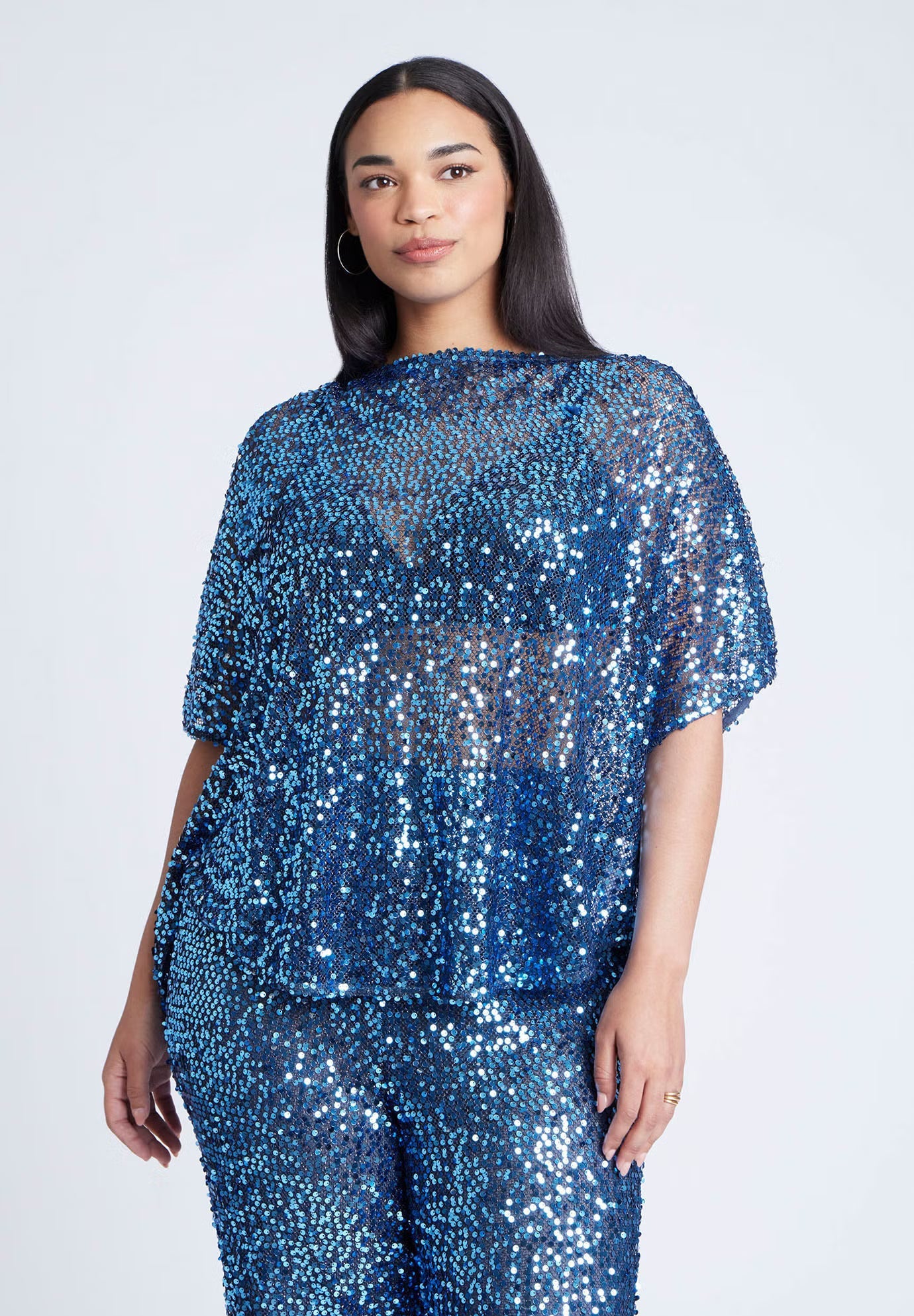 ELOQUII Sequin Poncho - Blue Steel