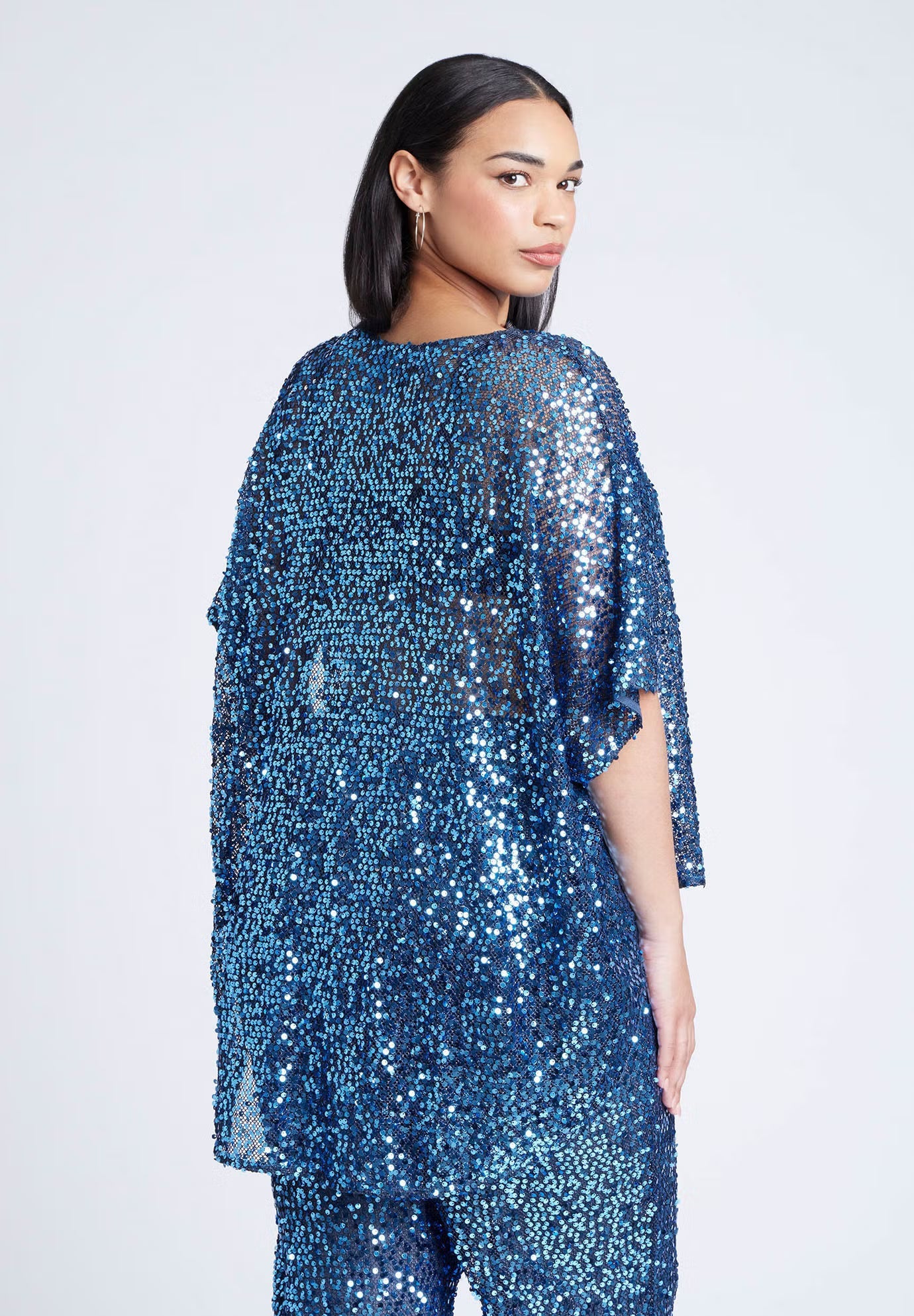ELOQUII Sequin Poncho - Blue Steel