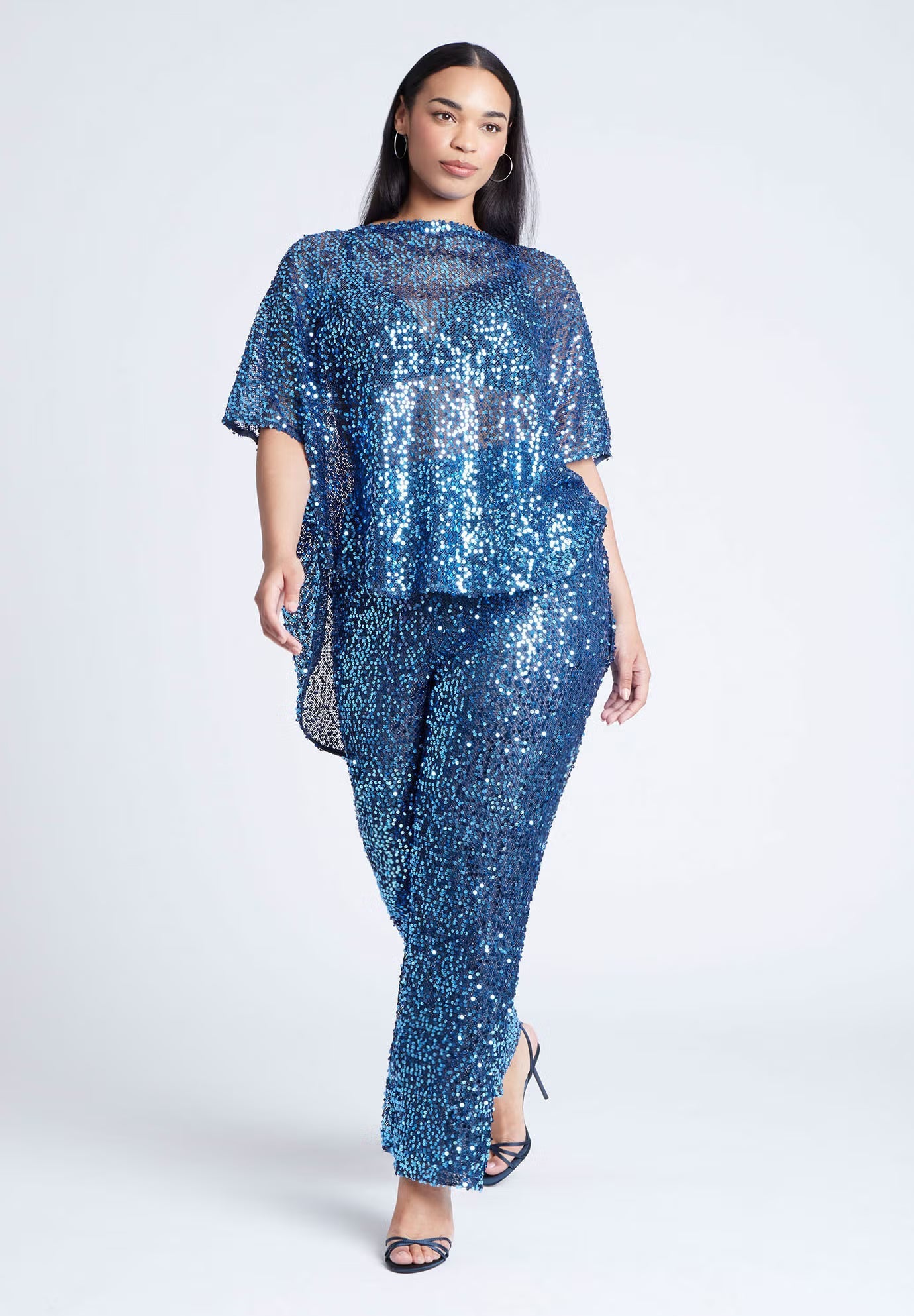 ELOQUII Sequin Poncho - Blue Steel