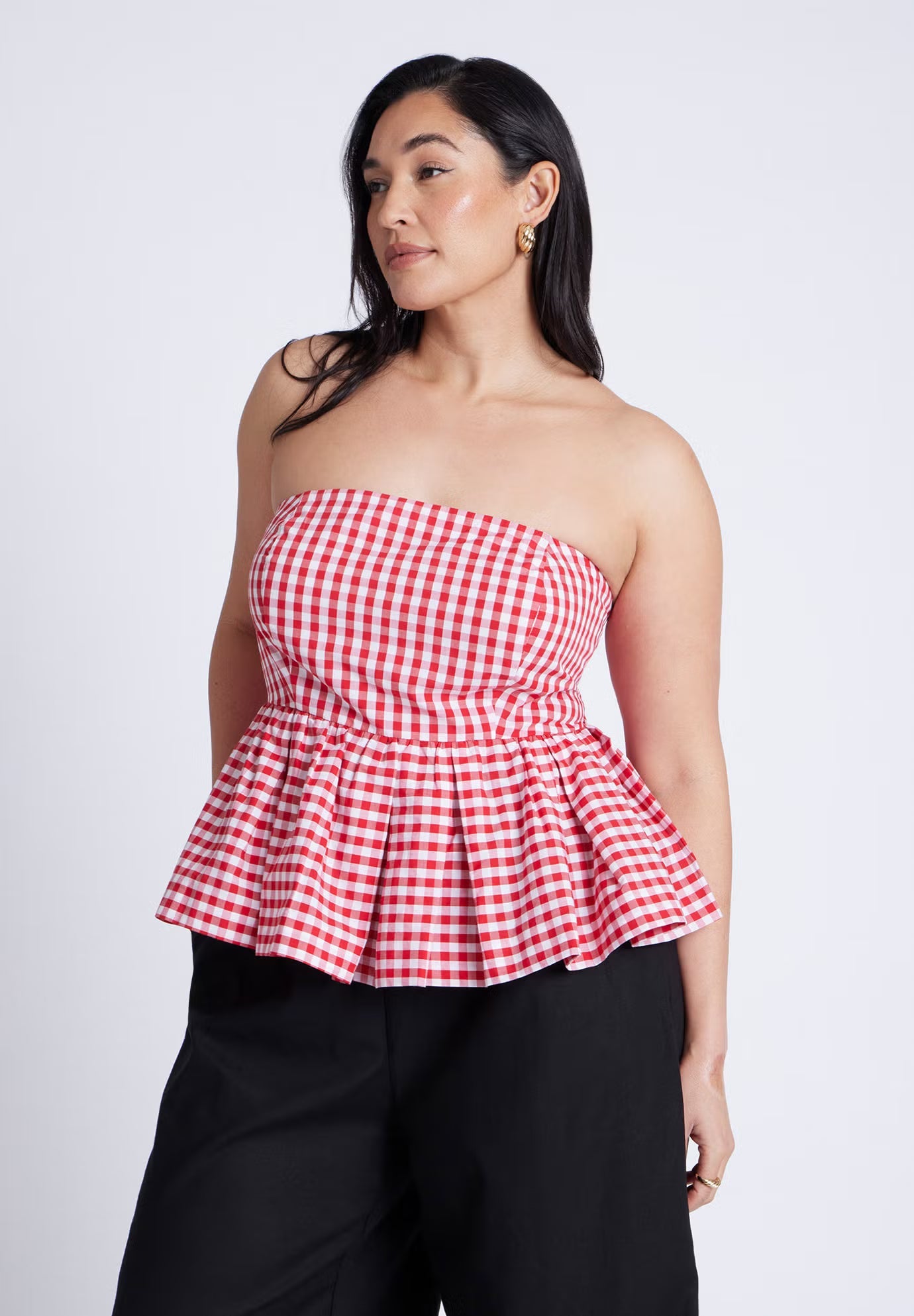 ELOQUII Gingham Peplum Top - Spring Gingham Red