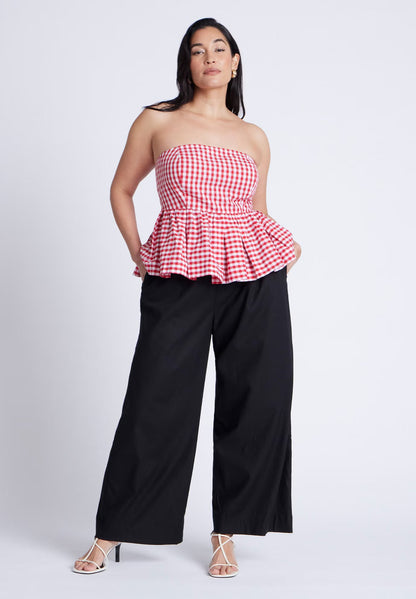 ELOQUII Gingham Peplum Top - Spring Gingham Red