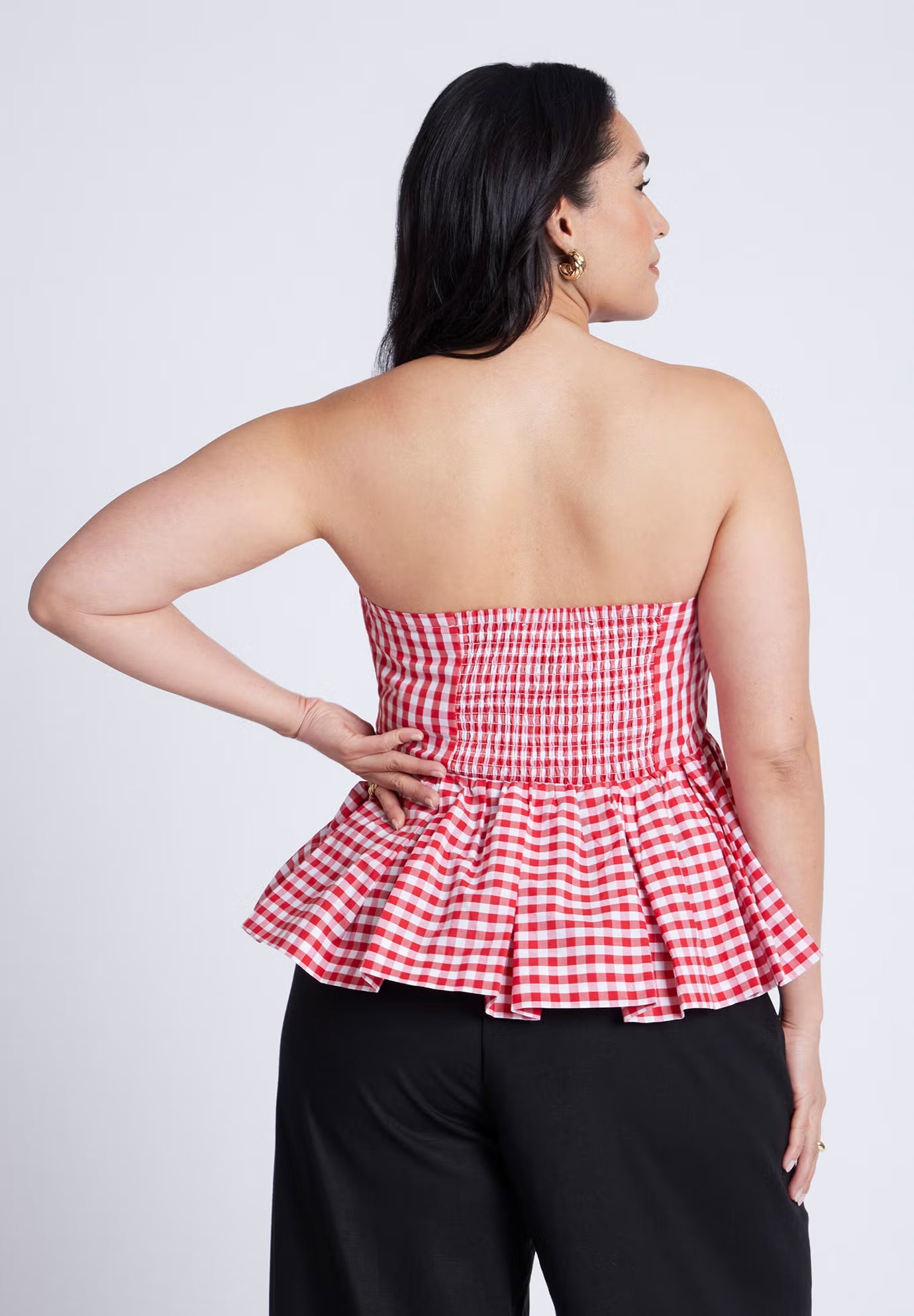 ELOQUII Gingham Peplum Top - Spring Gingham Red