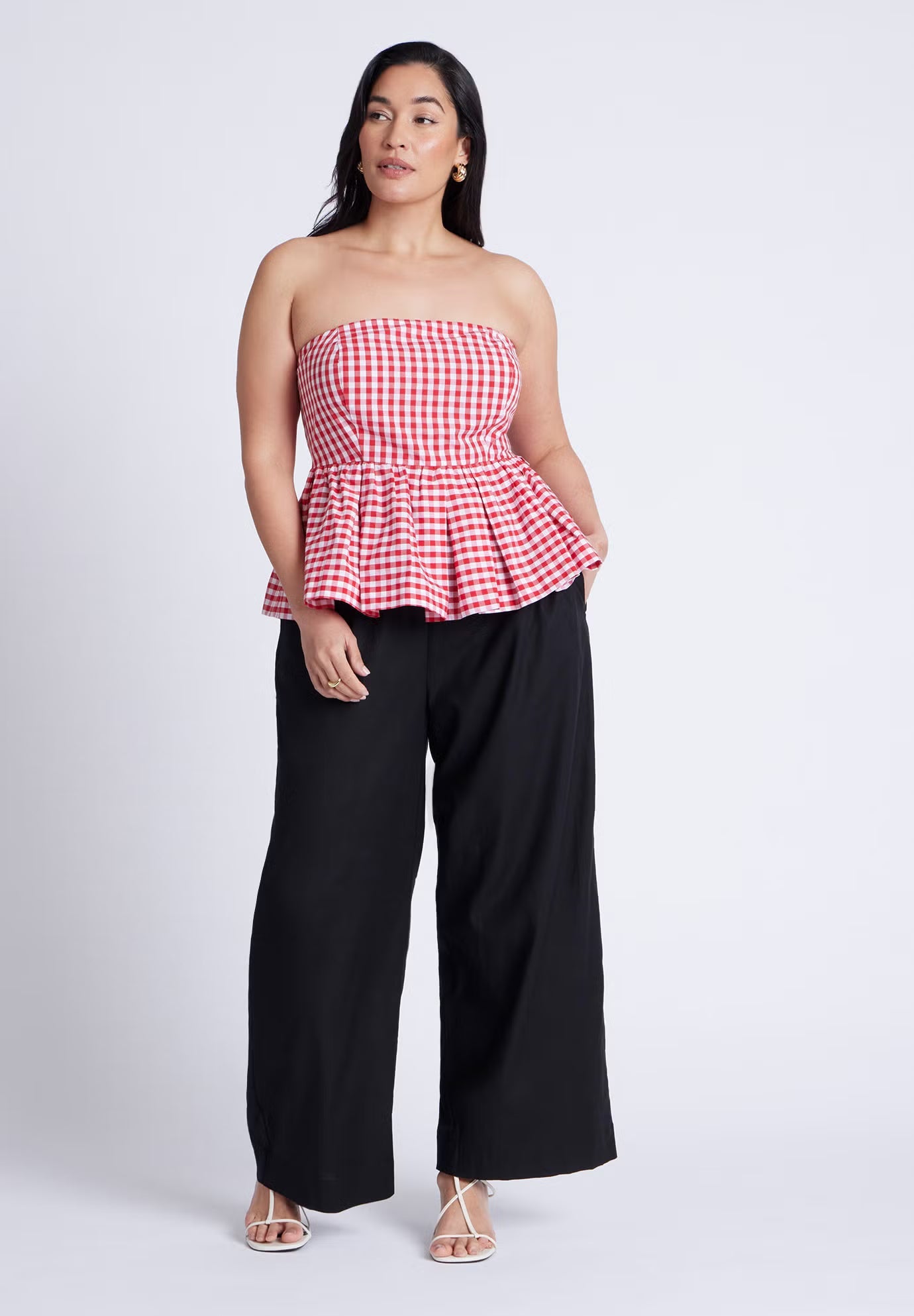 ELOQUII Gingham Peplum Top - Spring Gingham Red