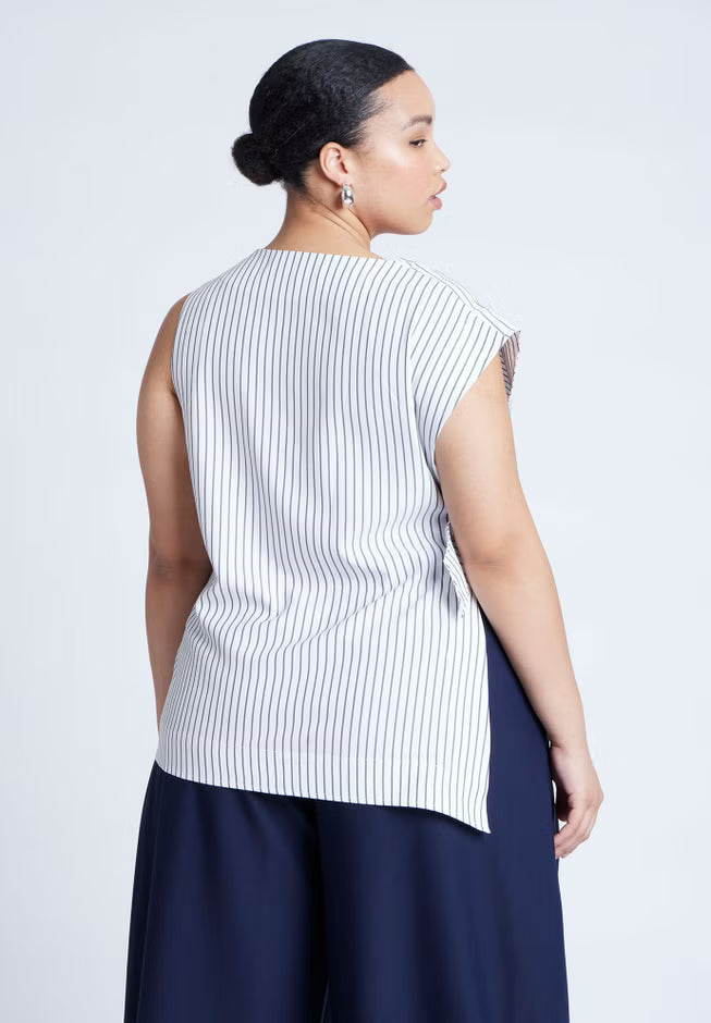 ELOQUII Asym Tie Top - Black On Cream