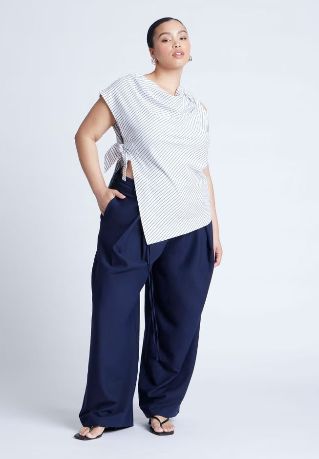 ELOQUII Asym Tie Top - Black On Cream