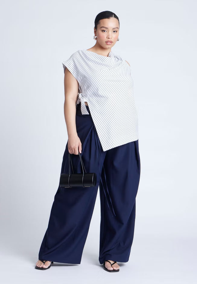 ELOQUII Asym Tie Top - Black On Cream