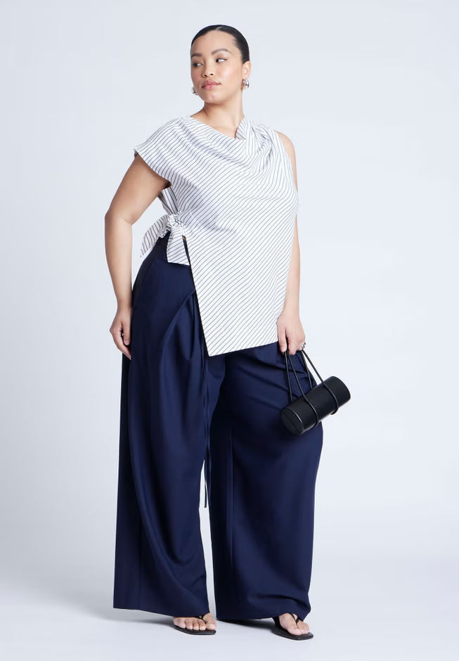 ELOQUII Asym Tie Top - Black On Cream
