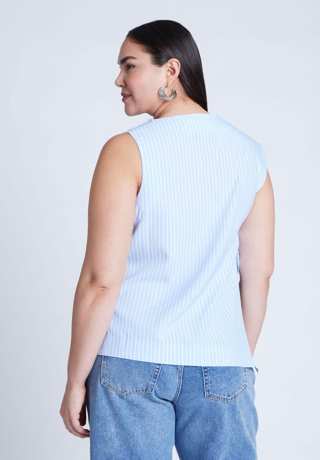 ELOQUII Asym Tie Top - White On Blue