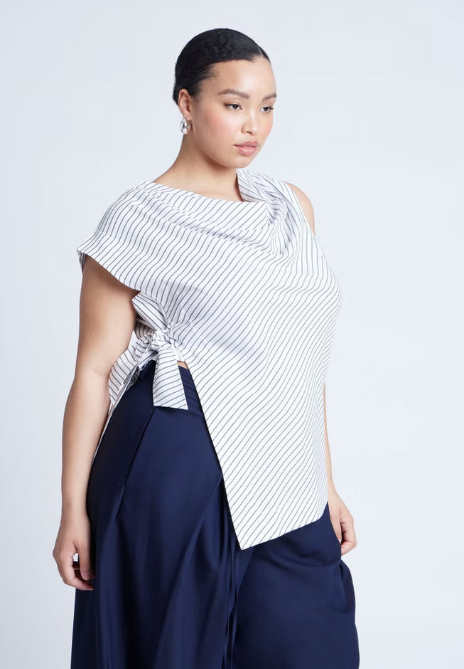 ELOQUII Asym Tie Top - Black On Cream