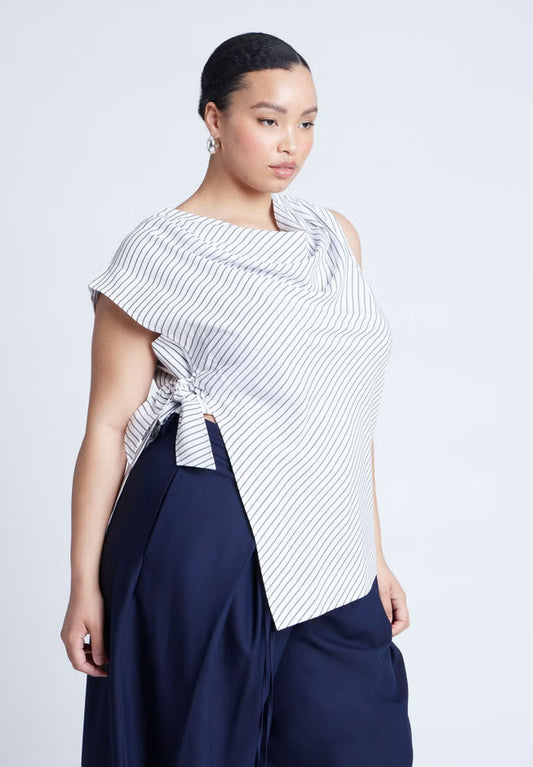 ELOQUII Asym Tie Top - Black On Cream