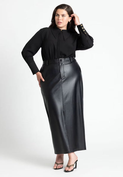 ELOQUII Pointed Collar Button Up Shirt - Totally Black