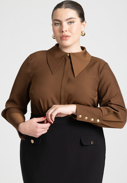 ELOQUII Women's Pointed Collar Button Down Shirt