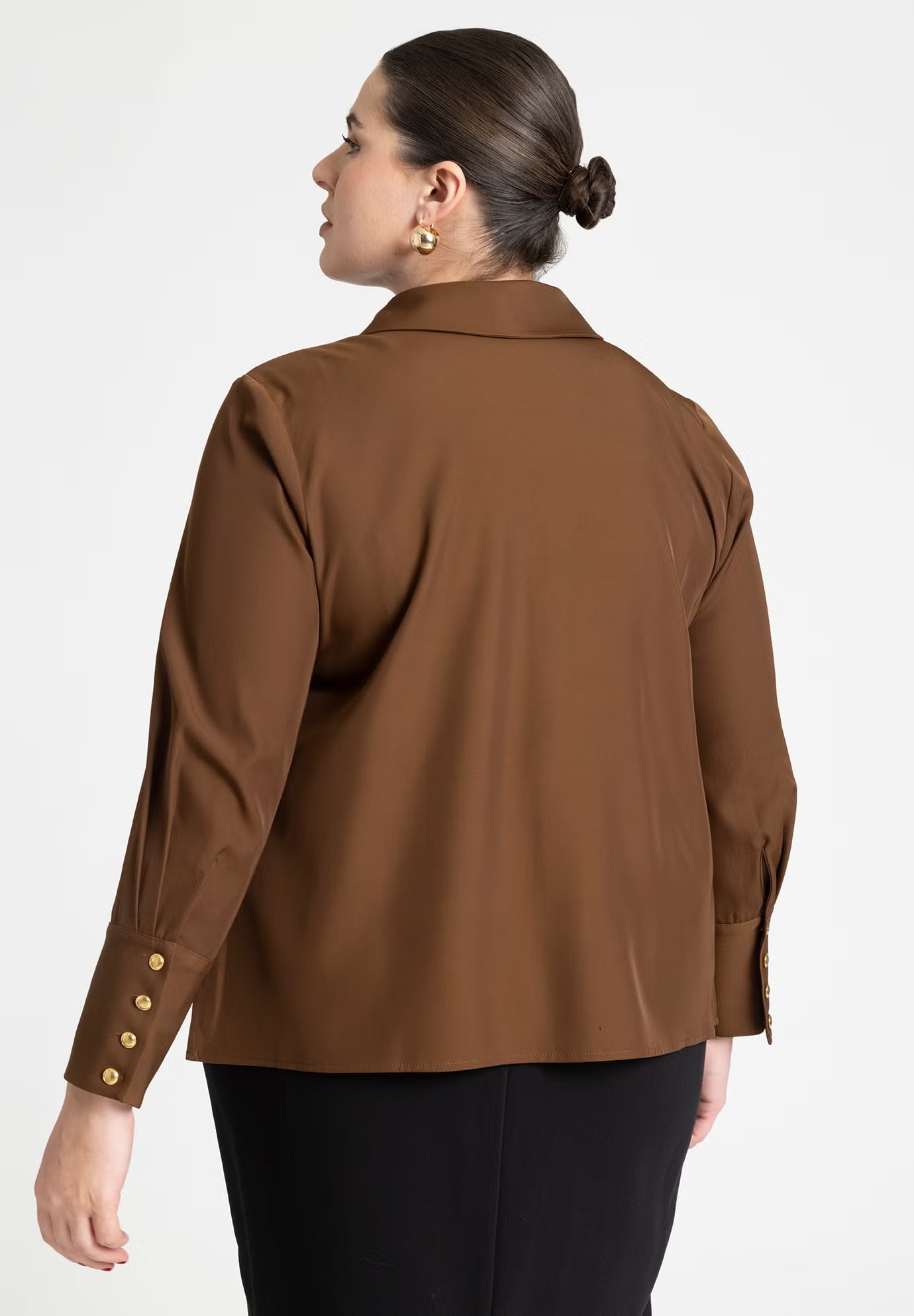 ELOQUII Pointed Collar Button Up Shirt - Carafe