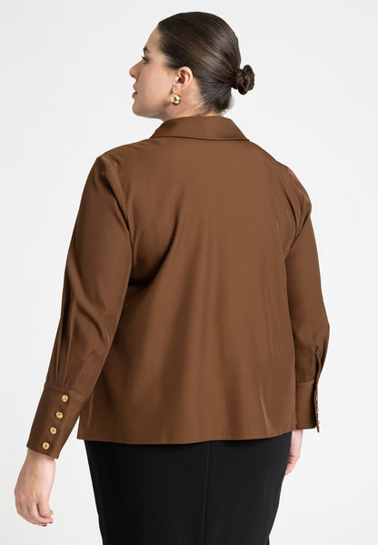 ELOQUII Pointed Collar Button Up Shirt - Carafe
