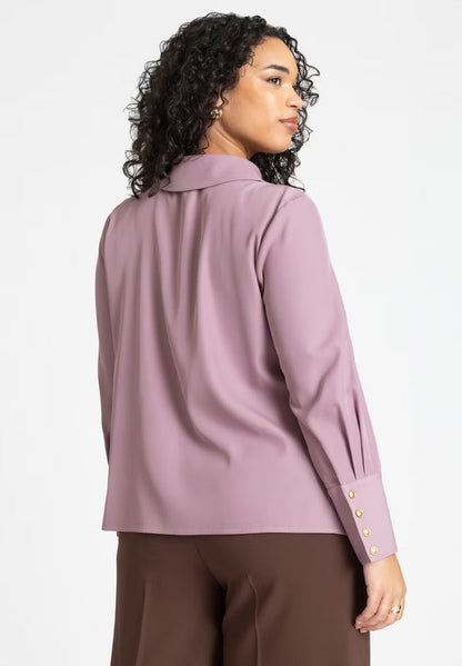 ELOQUII Pointed Collar Button Up Shirt - Grape Shake